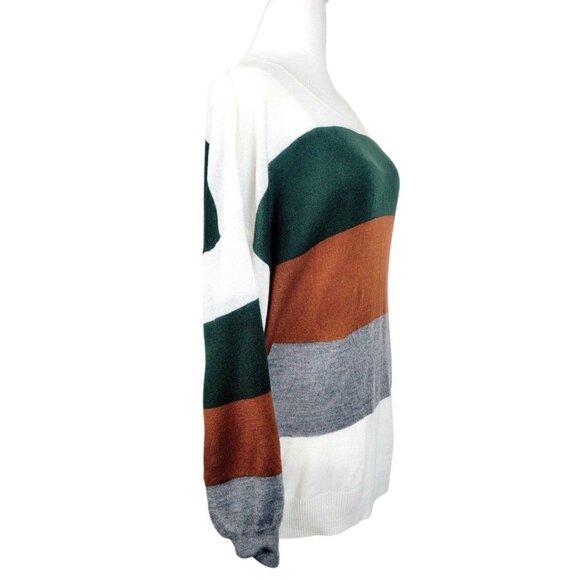 Women's 1X SHEIN Plus Striped Colorblock Casual Long Sleeve Crewneck Pullover - Picture 4 of 12